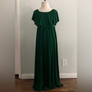 Ecavus Off Shoulder Maternity Dress Ruffle Trim Maxi Emerald Green Size S
